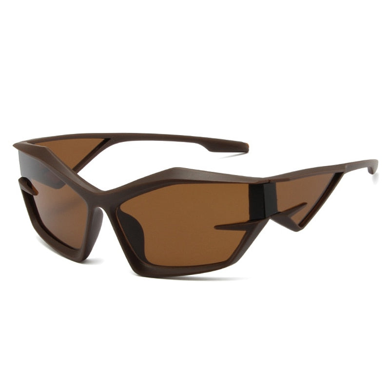 SO&EI Retro Y2K Cat Eye Irregular Women Sunglasses Fashion Brand Designe Silver Mirror Goggles Men Unique Punk Sun Glasses UV400
