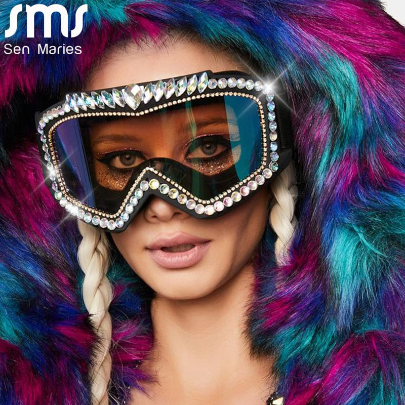 Luxury Steampunk Diamond Sunglasses Goggles Women Men Oversized Punk Rhinestone Sun Glasses Female Sports Bicycle Eyewear Shades