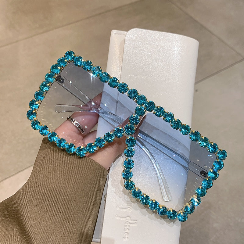 Sunglasses Women Oversized Square Diamond Men Fashion Rhinestone Sun Glasses Lady Luxury Brand Designer Eyewear UV400 Unisex