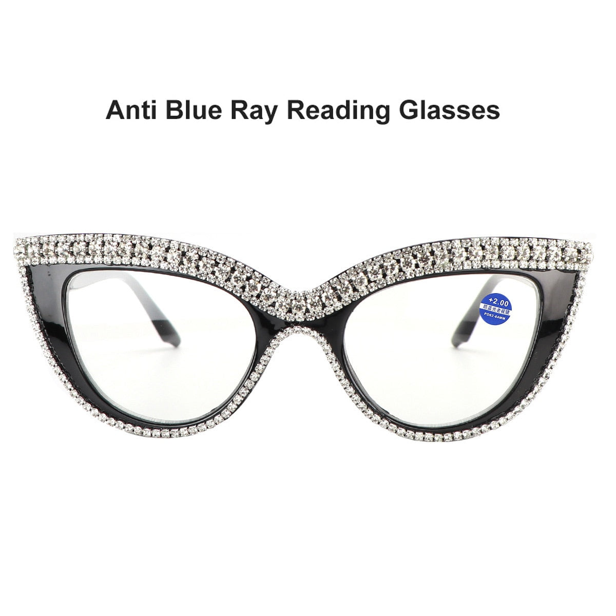 Fashion Anti Blue Ray Reading Glasses Women Cat Eye Rhinestone Trim Presbyopic Farsightedness Glasses Diopter From +100 To+400