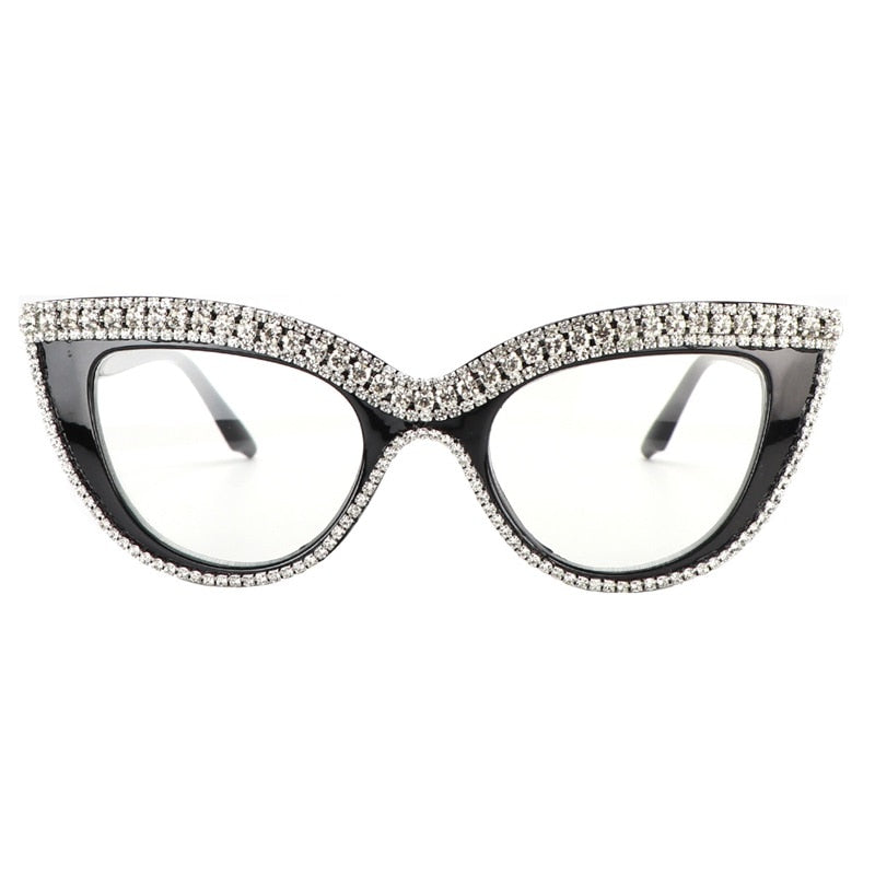 Fashion Anti Blue Ray Reading Glasses Women Cat Eye Rhinestone Trim Presbyopic Farsightedness Glasses Diopter From +100 To+400
