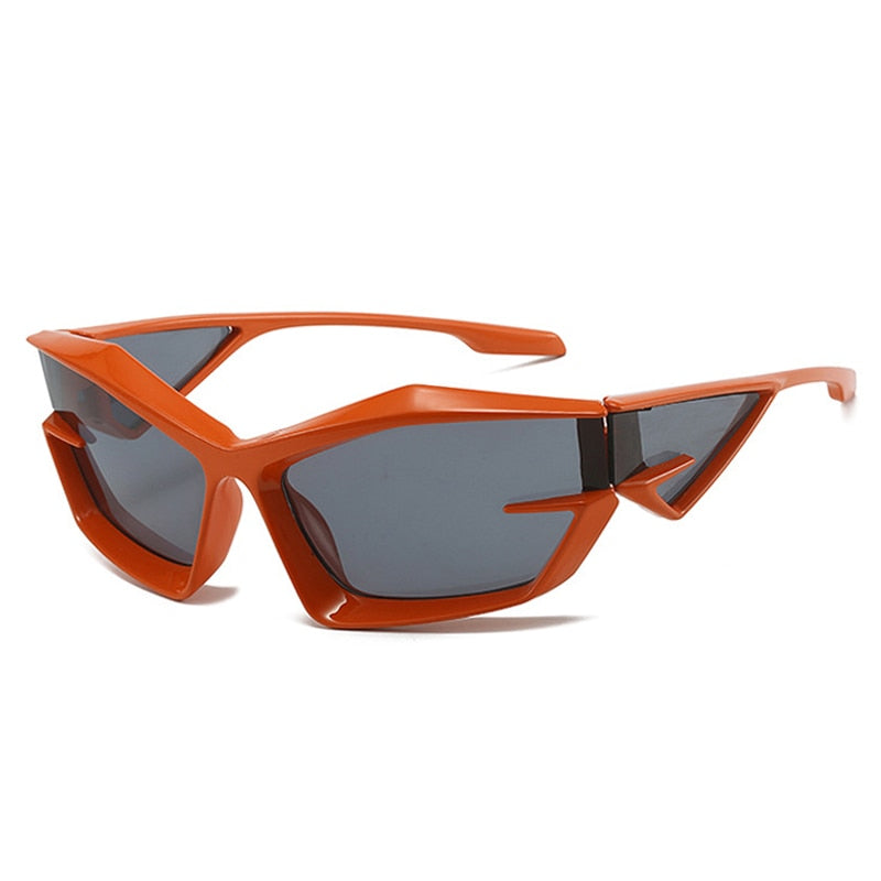 SO&EI Retro Y2K Cat Eye Irregular Women Sunglasses Fashion Brand Designe Silver Mirror Goggles Men Unique Punk Sun Glasses UV400