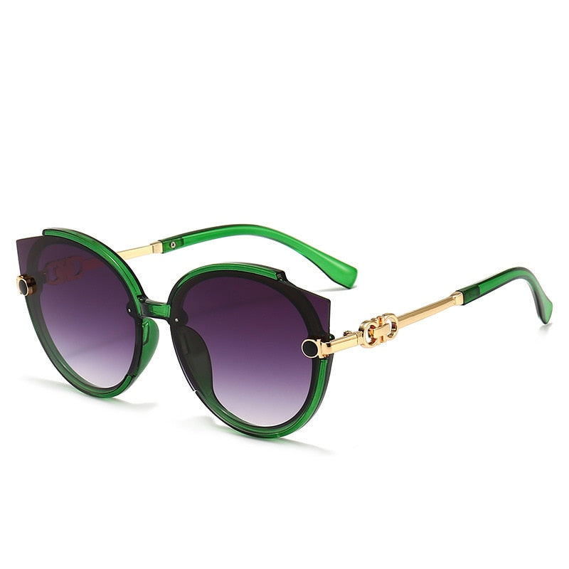 2022 New Vintage Cat Eye Round Sunglasses Women's Korean Version Metal Rimless Gradient Sun Glasses Luxury Shades UV400