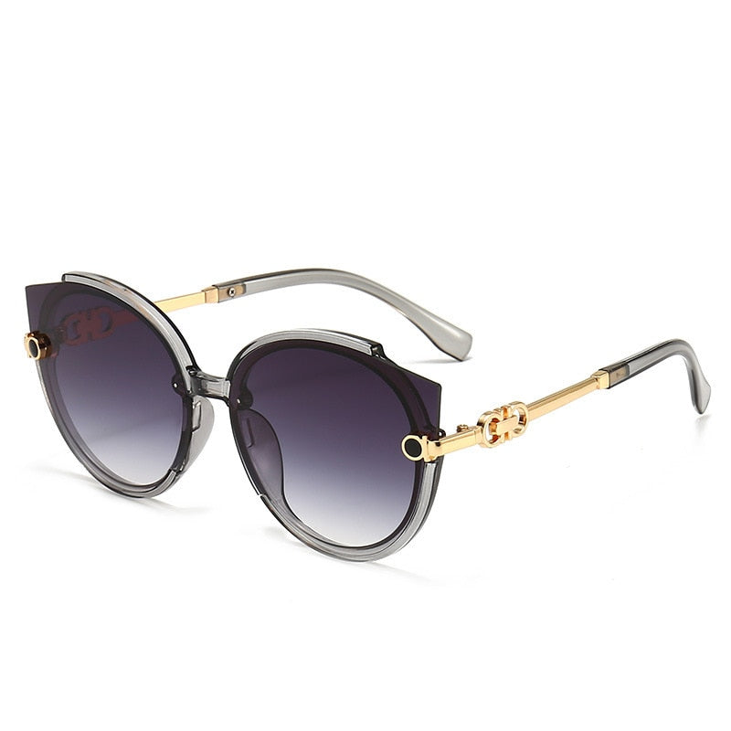 2022 New Vintage Cat Eye Round Sunglasses Women's Korean Version Metal Rimless Gradient Sun Glasses Luxury Shades UV400