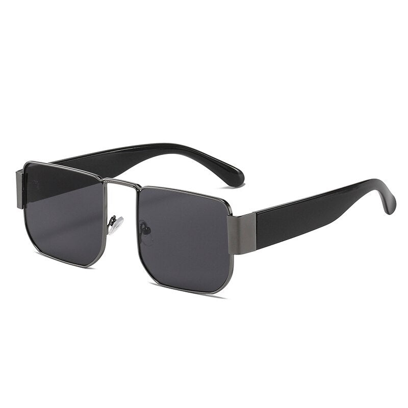 SO&EI Retro Square Women Sunglasses Shades UV400 Men Fashion Brand Designer Trending Metal Dark Green Sun Glasses