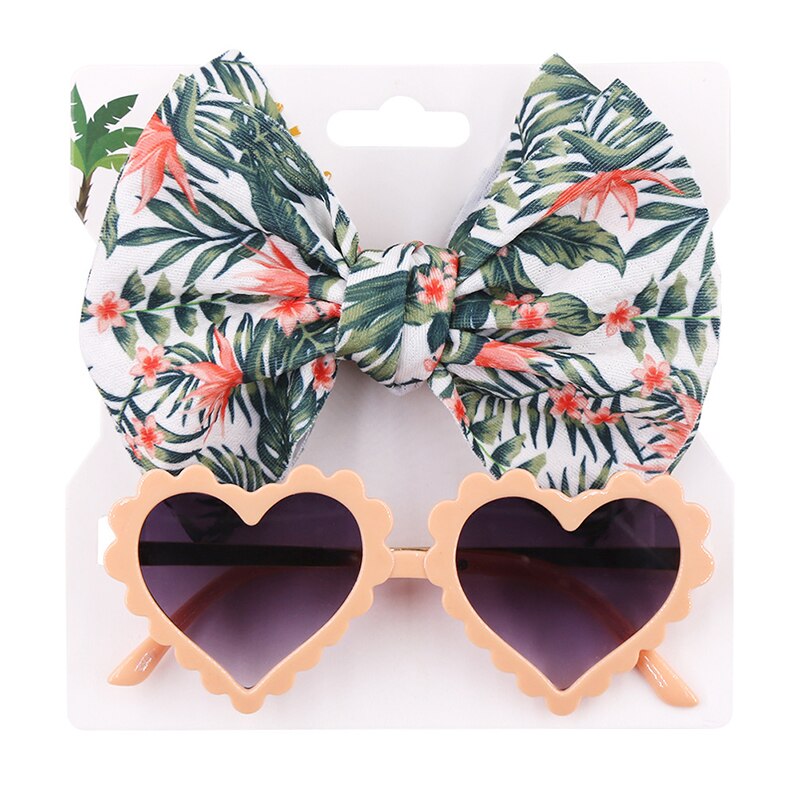 Baby Girls Hair Accessories Fashion Sun Flower Sunglasses Bow Hairband Set Newborn Head Bands Summer Beach Photography Props