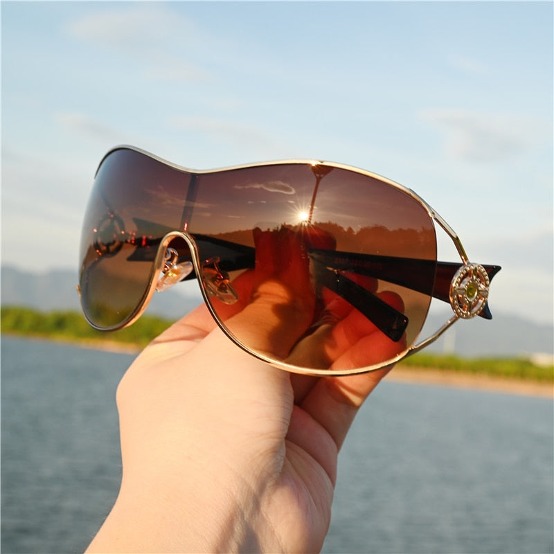 Zerosun One-piece Sunglasses Women Fashion Sun Glasses for Female Brown Shades Steampunk Goggles Windproof Eyewear