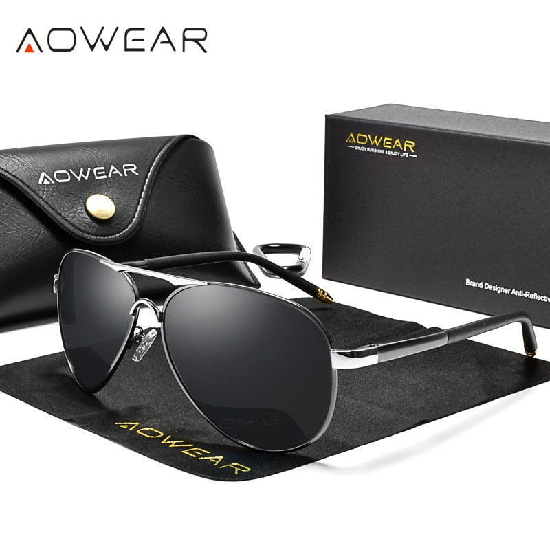 AOWEAR Men's Aviation Sunglasses Men Polarized Mirror Sunglass for Man HD Driving Polaroid Sun Glasses lunettes de soleil homme
