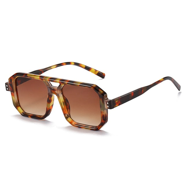 SHAUNA Retro Square Double Bridges Women Sunglasses Fashion Candy Colors Clear Gradient Shades UV400 Men Rivets Sun Glasses