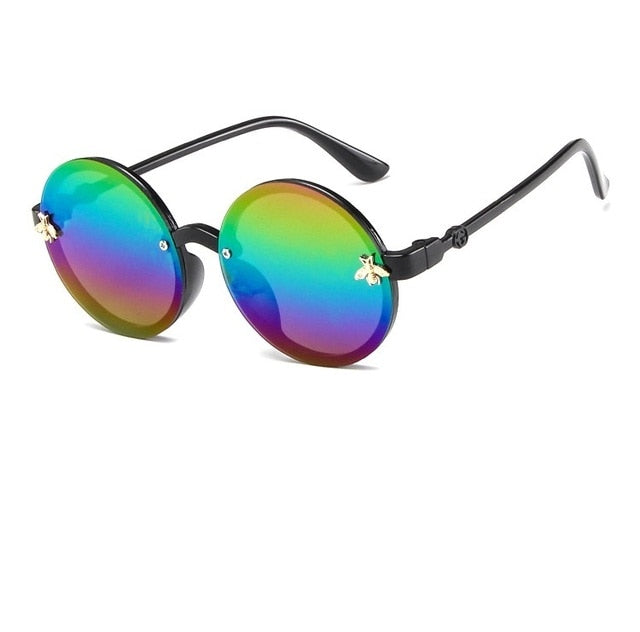 SHENGMEIYU Round kids sunglasses Flower Baby Children Shades Sun Glasses Girls Cute Half Frame Metal Eywear UV400
