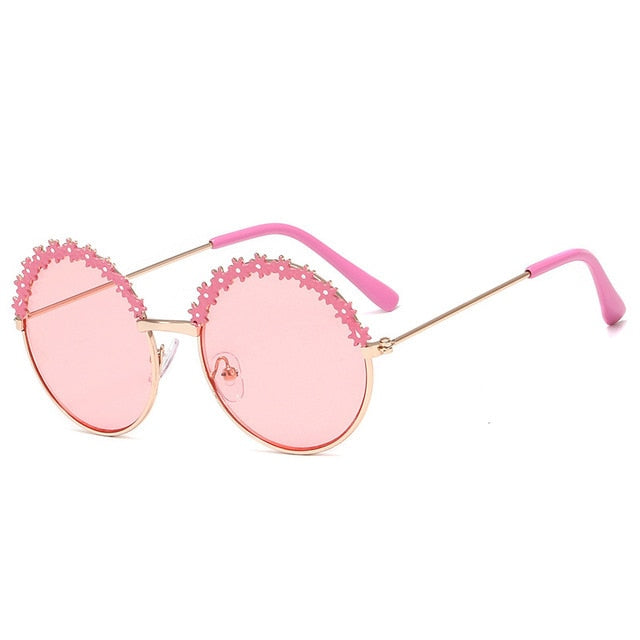 SHENGMEIYU Round kids sunglasses Flower Baby Children Shades Sun Glasses Girls Cute Half Frame Metal Eywear UV400