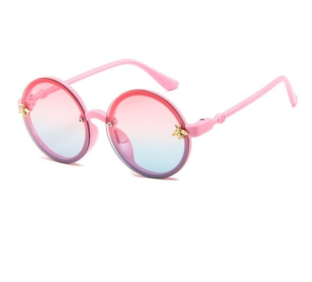 SHENGMEIYU Round kids sunglasses Flower Baby Children Shades Sun Glasses Girls Cute Half Frame Metal Eywear UV400