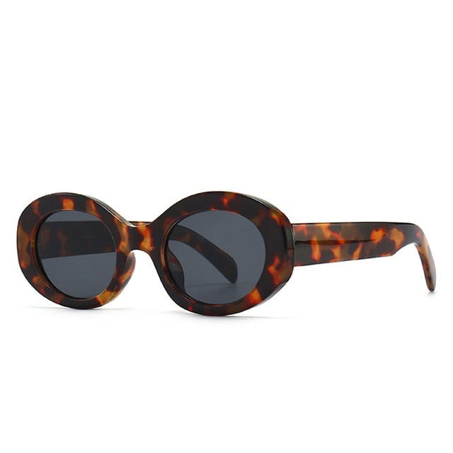 SO&EI Fashion Oval Women Sunglasses Shades UV400 Brand Designer Men Retro Round Leopard Sun Glasses