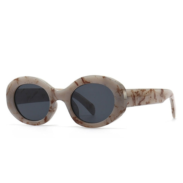 SO&EI Fashion Oval Women Sunglasses Shades UV400 Brand Designer Men Retro Round Leopard Sun Glasses