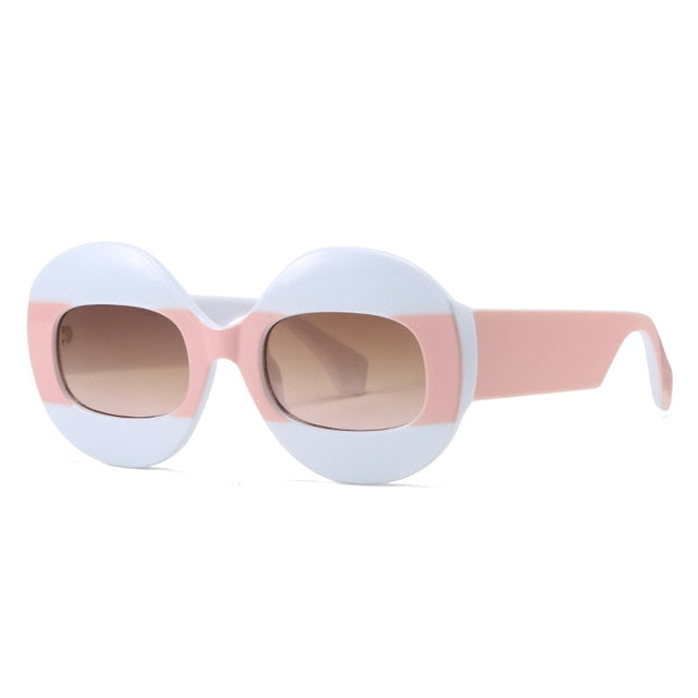 SO&EI Fashion Round Contrast Color Women Sunglasses Retro Oval Clear Gradient Lens Shades UV400 Men Trending Punk Sun Glasses