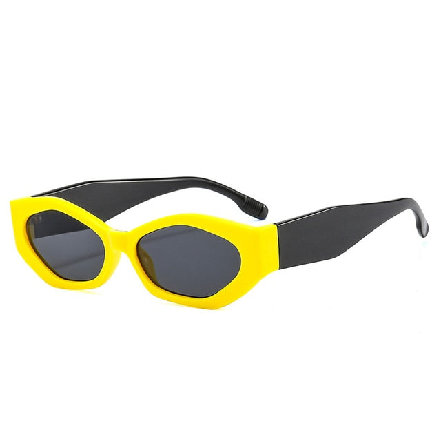 SO&EI Ins Popular Fashion Polygon Cat Eye Women Sunglasses Retro Colorful Oval Eyewear Shades UV400 Men Trending Sun Glasses