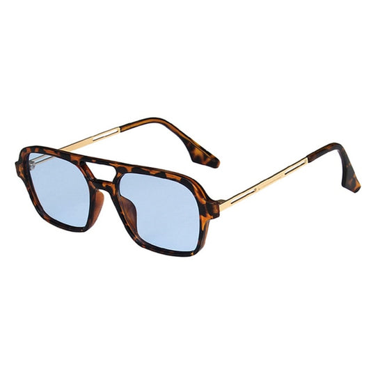 SO&EI Double Bridge Sunglasses | Women & Men | UV400 Pink Gradient Hollow Leopard Trending Blue