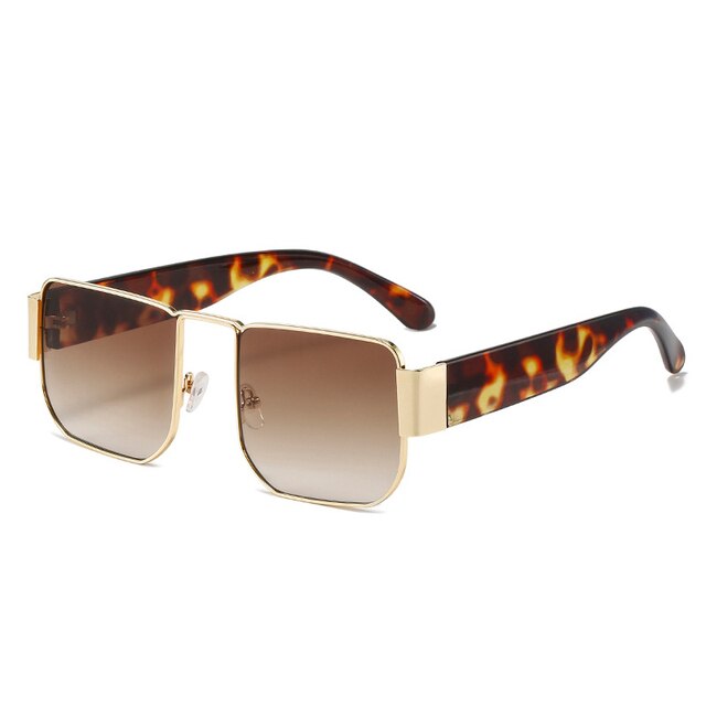 SO&EI Retro Square Women Sunglasses Shades UV400 Men Fashion Brand Designer Trending Metal Dark Green Sun Glasses