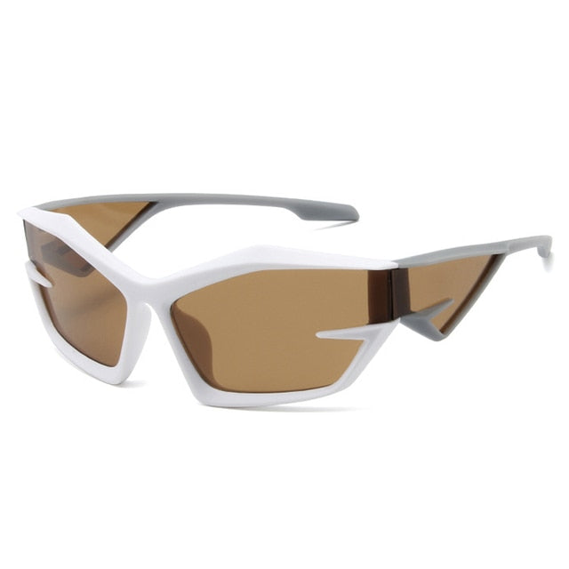 SO&EI Retro Y2K Cat Eye Irregular Women Sunglasses Fashion Brand Designe Silver Mirror Goggles Men Unique Punk Sun Glasses UV400