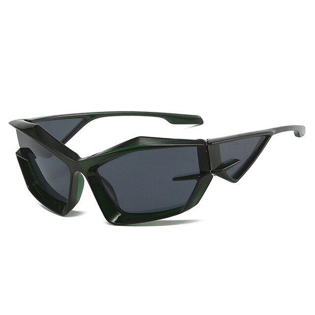 SO&EI Retro Y2K Cat Eye Irregular Women Sunglasses Fashion Brand Designe Silver Mirror Goggles Men Unique Punk Sun Glasses UV400