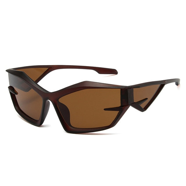 SO&EI Retro Y2K Cat Eye Irregular Women Sunglasses Fashion Brand Designe Silver Mirror Goggles Men Unique Punk Sun Glasses UV400