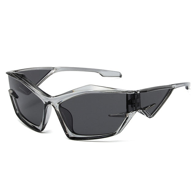 SO&EI Retro Y2K Cat Eye Irregular Women Sunglasses Fashion Brand Designe Silver Mirror Goggles Men Unique Punk Sun Glasses UV400
