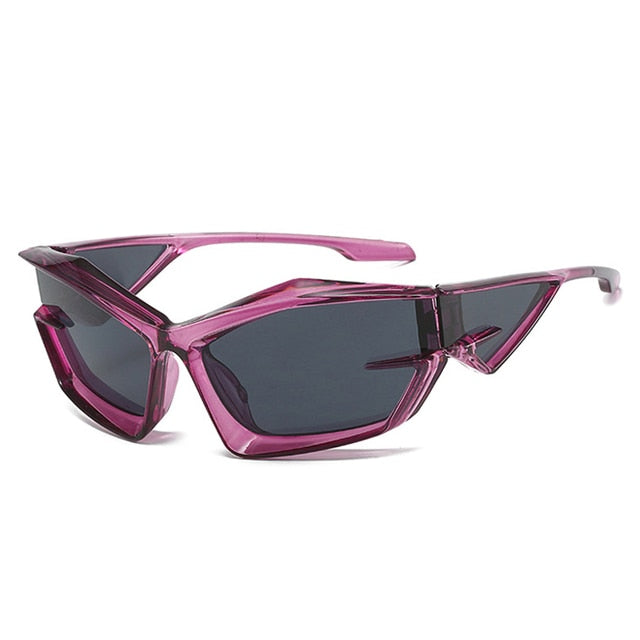 SO&EI Retro Y2K Cat Eye Irregular Women Sunglasses Fashion Brand Designe Silver Mirror Goggles Men Unique Punk Sun Glasses UV400