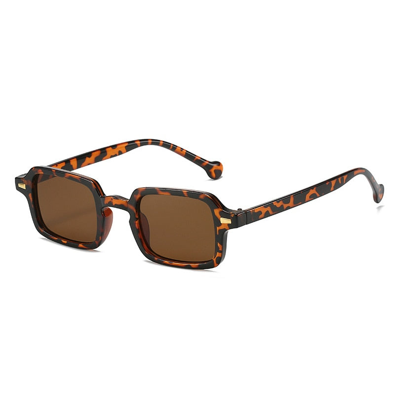 SO&EI Fashion Square Sunglasses Women Retro Rivets Decoration Gradient Shades UV400 Men Leopard Blue Sun Glasses