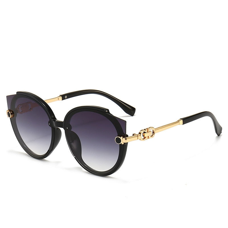 2022 New Vintage Cat Eye Round Sunglasses Women's Korean Version Metal Rimless Gradient Sun Glasses Luxury Shades UV400