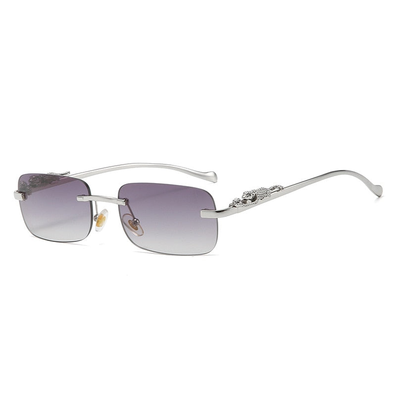 Fashion Vintage Rimless Square Sunglasses Women Men Luxury Brand Designer Popular Travel Driving Metal Leopard Head Sun Glasses