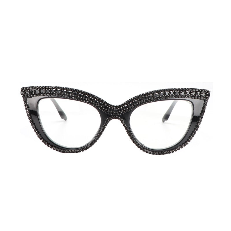 Fashion Anti Blue Ray Reading Glasses Women Cat Eye Rhinestone Trim Presbyopic Farsightedness Glasses Diopter From +100 To+400