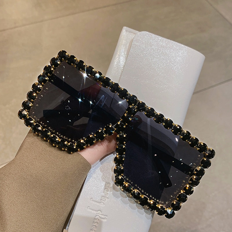 Sunglasses Women Oversized Square Diamond Men Fashion Rhinestone Sun Glasses Lady Luxury Brand Designer Eyewear UV400 Unisex