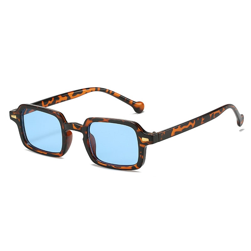 SO&EI Fashion Square Sunglasses Women Retro Rivets Decoration Gradient Shades UV400 Men Leopard Blue Sun Glasses