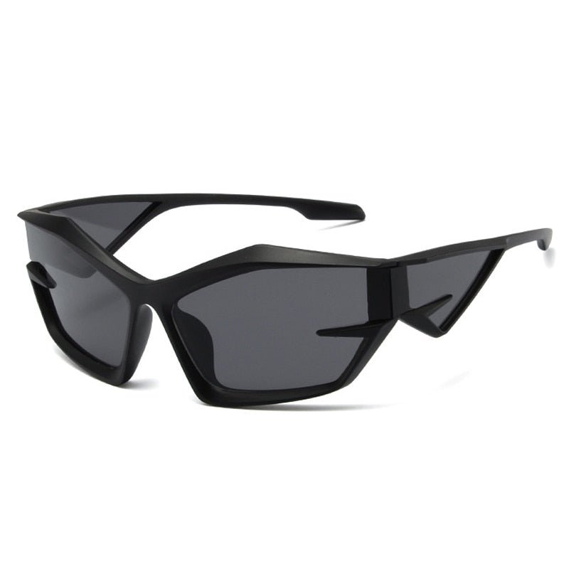 SO&EI Retro Y2K Cat Eye Irregular Women Sunglasses Fashion Brand Designe Silver Mirror Goggles Men Unique Punk Sun Glasses UV400
