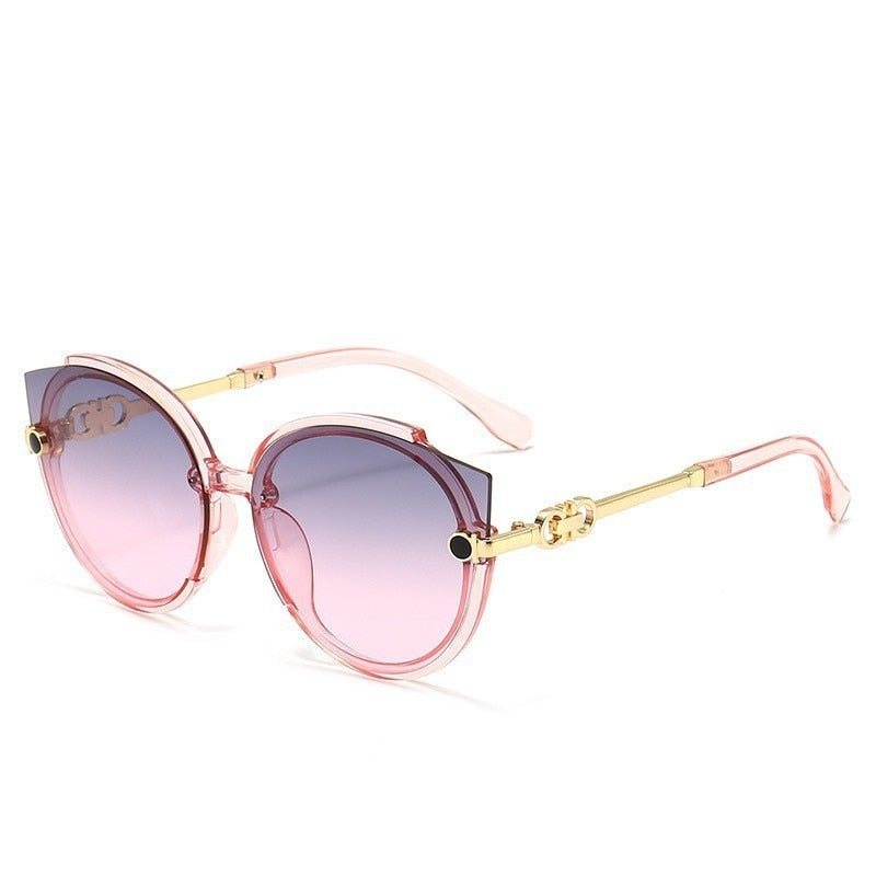 2022 New Vintage Cat Eye Round Sunglasses Women's Korean Version Metal Rimless Gradient Sun Glasses Luxury Shades UV400