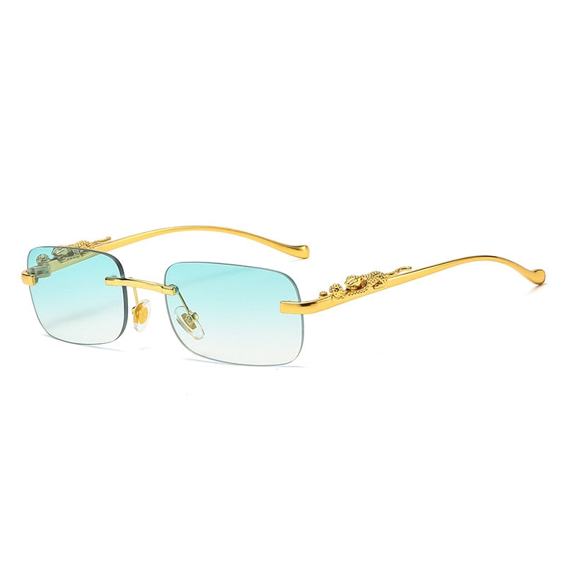 Fashion Vintage Rimless Square Sunglasses Women Men Luxury Brand Designer Popular Travel Driving Metal Leopard Head Sun Glasses