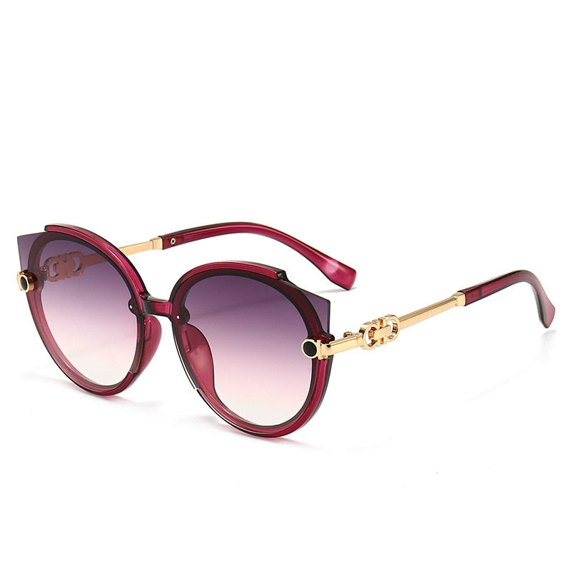 2022 New Vintage Cat Eye Round Sunglasses Women's Korean Version Metal Rimless Gradient Sun Glasses Luxury Shades UV400