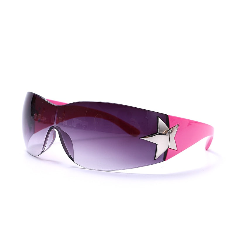 Punk One Piece Sunglasses Goggle New Y2k Luxury Brand Sun Glasses 2000's Shades Eyewear UV400 Female Designer Five Star Glasses