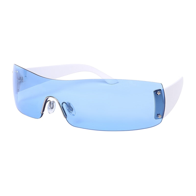 Punk One Piece Sunglasses Goggle Y2k Luxury Brand Wrap Around Sun Glasses 2000's Shades Eyewear UV400 Female Designer Eyeglasses