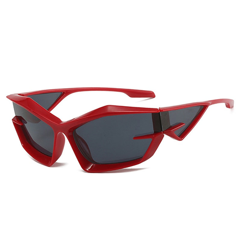 SO&EI Retro Y2K Cat Eye Irregular Women Sunglasses Fashion Brand Designe Silver Mirror Goggles Men Unique Punk Sun Glasses UV400