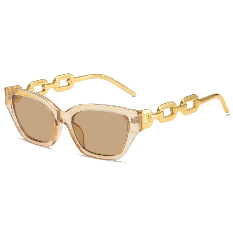 INS Vintage Cat Eye Sunglasses Women 2022 Trend New Fashion Small Metal Chain Sunglasses Elegant Eyeglasses Fashion Black Shades