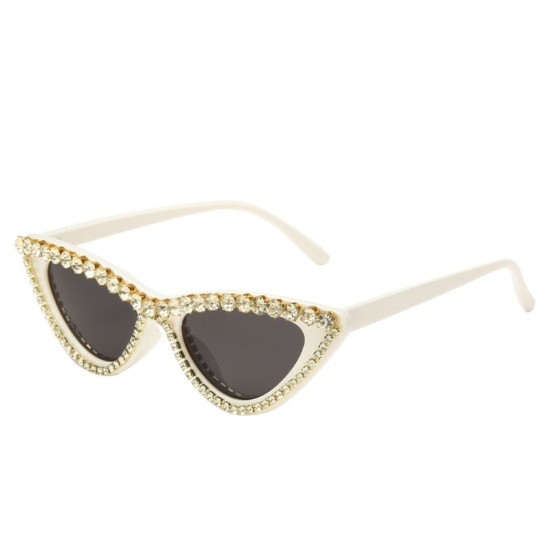Vintage Luxury Crystal Diamond Cateye Sunglasses Women Brand Designer Black Pink Frame Cat Eye Sun Glasses Bling Bling Eyewear