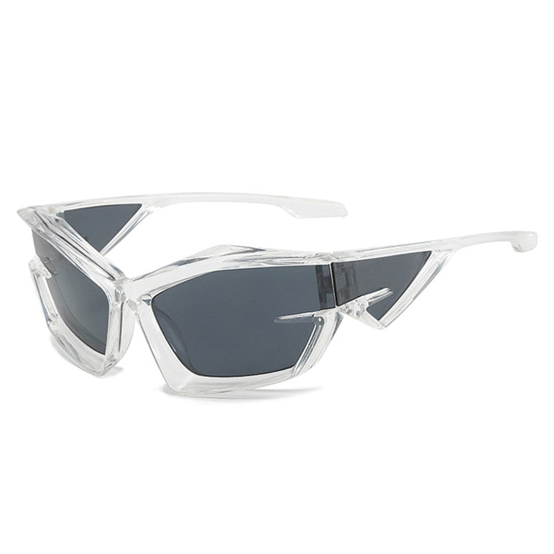 SO&EI Retro Y2K Cat Eye Irregular Women Sunglasses Fashion Brand Designe Silver Mirror Goggles Men Unique Punk Sun Glasses UV400