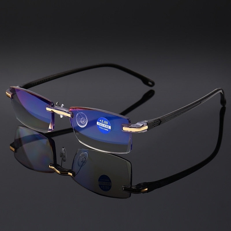 Frameless Square Reading Glasses for Men Women's Anti Blue Light Computer Eyeglasses Far Sight Presbyopia Reader Glasses Women