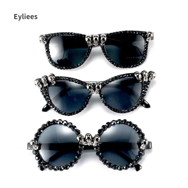 Gothic Skull Sunglasses Halloween Christmas Cat Eye Crystal Punk Sun Glasses luxury designer vintage gafas de sol mujer