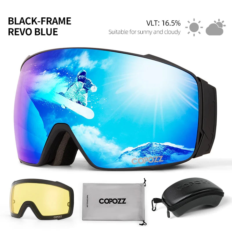 Copozz Magnetic Polarized Ski Goggles Anti-Fog Winter Double-Layers UV400 Protection Men Ski Glasses Eyewear with Lens Case Set