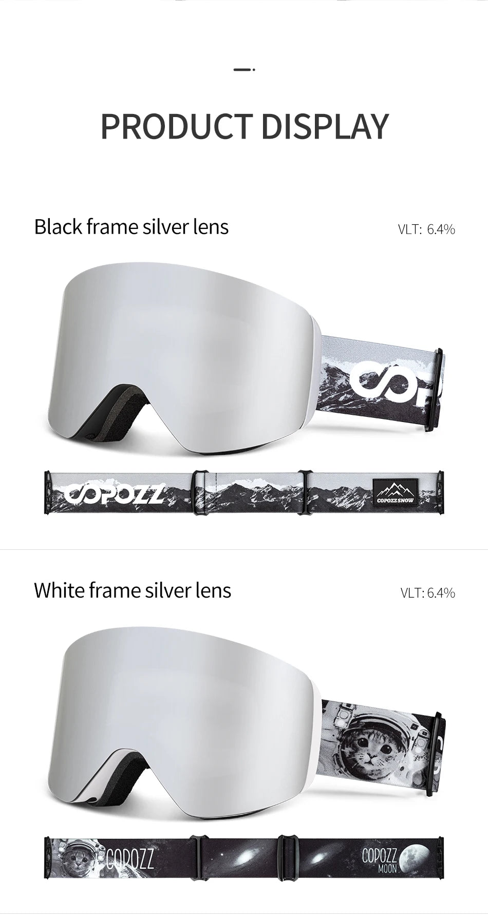 COPOZZ OTG Ski Goggles | UV400 Anti-Fog | Fits Over Glasses | Yellow Lens Kit Included