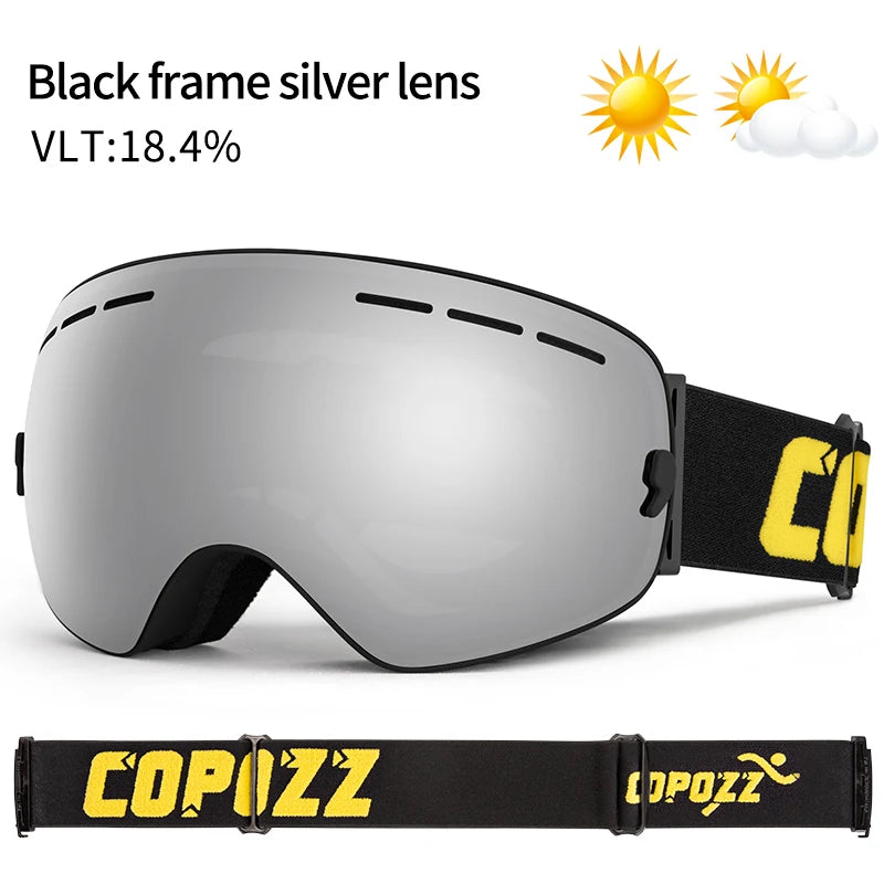 COPOZZ Brand Ski Goggles Double Layers UV400 Anti-fog Big Ski Glasses Skiing Mask Snowboard Men Women Snow Goggles GOG-201 Pro