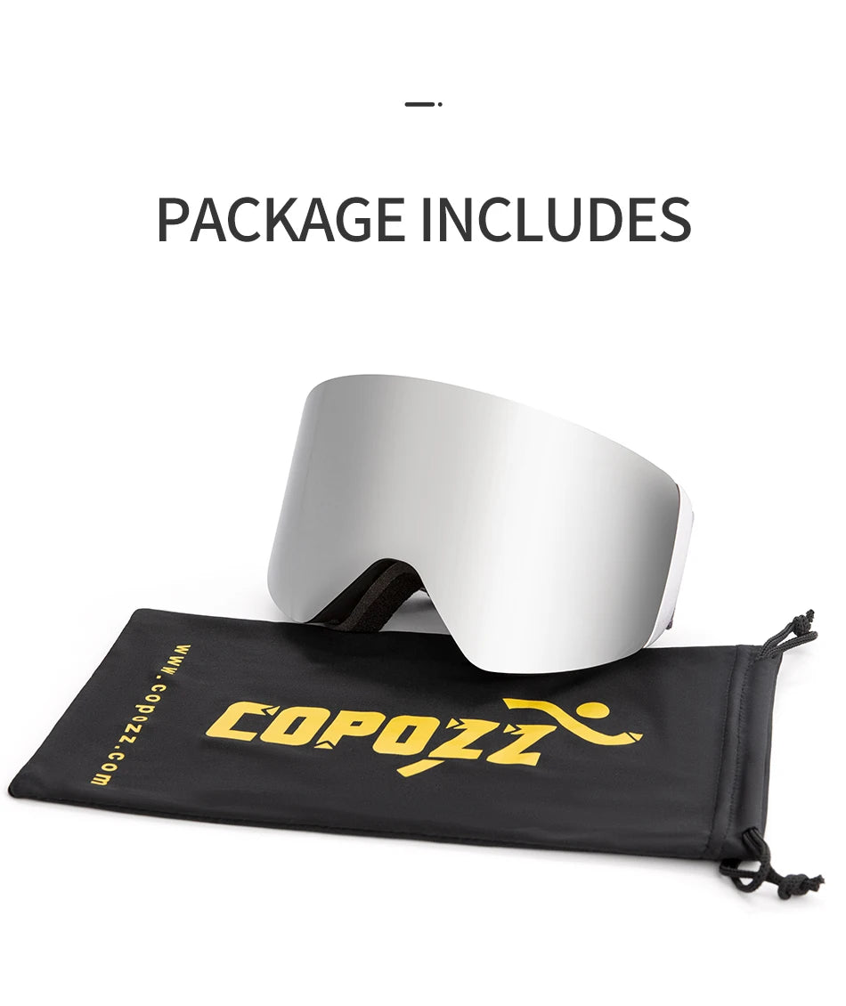 COPOZZ OTG Ski Goggles | UV400 Anti-Fog | Fits Over Glasses | Yellow Lens Kit Included