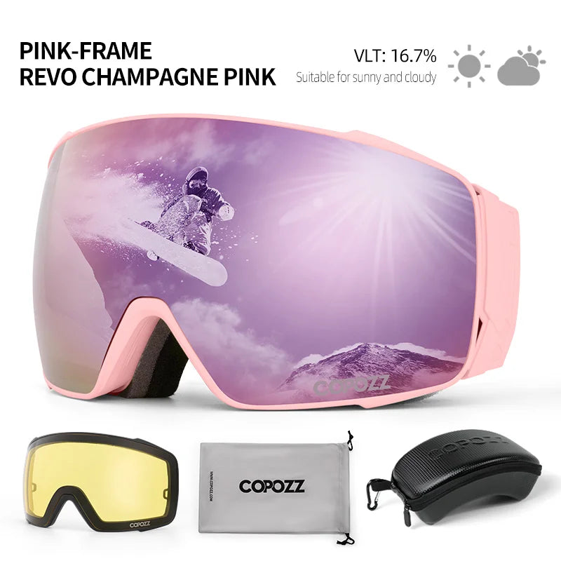 Copozz Magnetic Polarized Ski Goggles Anti-Fog Winter Double-Layers UV400 Protection Men Ski Glasses Eyewear with Lens Case Set